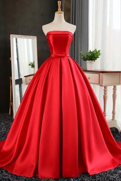 Long Burgundy Prom Dresses Ball Gowns Evening Party Gown Strapless Stain Lace-up Dress