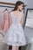Knee-length Sleeveless Short Cute A-line Lace Appliques Tulle Homecoming Graduation Dress