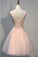 Blush Pink Lace Beaded Backless V-neck Sweet 16 Cocktail Dresses Homecoming Dresses